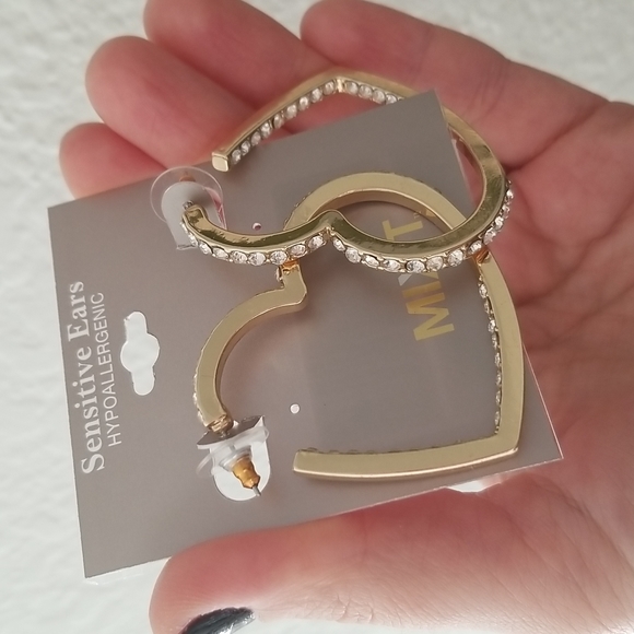 jcpenney Jewelry - Large Gold Heart Post Earrings with Crystals, NWT